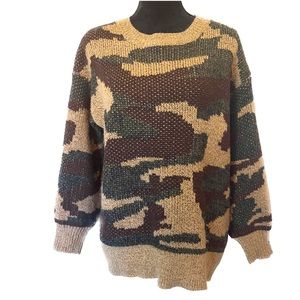 &merci Camouflage Knit Sweater Women’s Sz S Faux Mohair Look